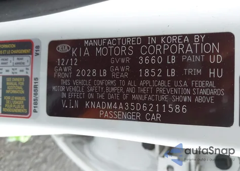 2013 Kia Rio Lx from USA, damaged, VIN KNADM4A35D6211586